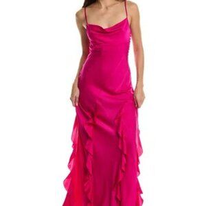 NWOT NICHOLAS Kamila Ruffle Cowl Neck Silk Blend Maxi Gown In Bright Pink - Sz 4